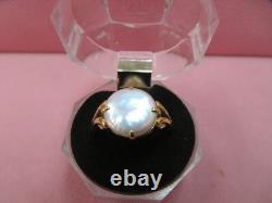 14k Solid Y. Gold Coin Pearl Band Ring Size 9.75 3.85 Grams