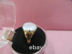 14k Solid Y. Gold Coin Pearl Band Ring Size 9.75 3.85 Grams