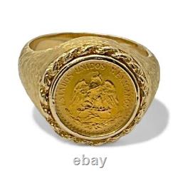 14k Yellow Gold 1945 Dos Pesos Mexican Gold Coin Ring Size 9.5 (8PO 2085)