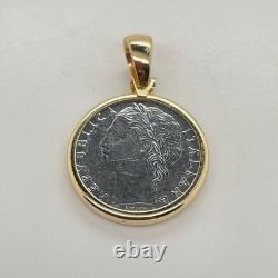14k Yellow Gold Bezel Set Circa 1992 L. 100 Italian Steel Coin 4.3 Grams