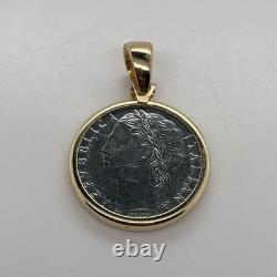 14k Yellow Gold Bezel Set Circa 1992 L. 100 Italian Steel Coin 4.3 Grams