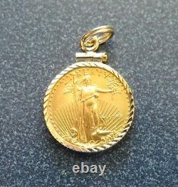 14k Yellow Gold Charm With 1999 $5 1/10oz 22k Gold Eagle Coin 4.20 Grams