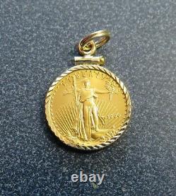 14k Yellow Gold Charm With 1999 $5 1/10oz 22k Gold Eagle Coin 4.20 Grams