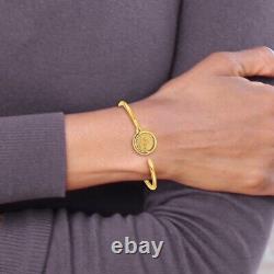 14k Yellow Gold Coin Hinged Bangle Bracelet Fine Jewelry Women Gifts Her