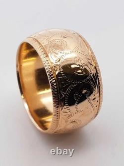 14k Yellow Gold Etched Scroll Coin-edge Ring 10.1 Grams Size 5.5 Fw0425wrzdu