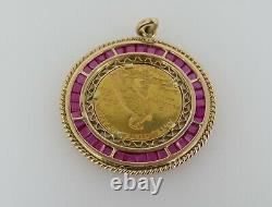 14k Yellow Gold Pendant WithColorized 1915 $5 Indian Head Gold Coin 17.67 Grams