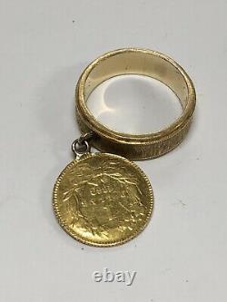 14k Yellow Gold Ring Band With Coin Charm 5.7 Grams Size 5 (GS)