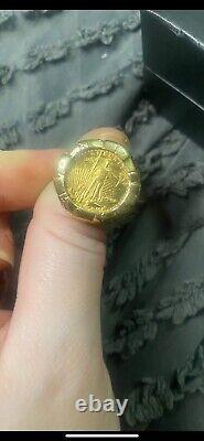 14k gold nugget style 5 Dollar 22kt Gold 1/10oz Eagle Coin Ring Size 9,12 grams