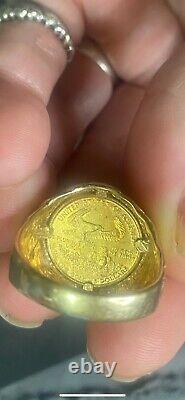 14k gold nugget style 5 Dollar 22kt Gold 1/10oz Eagle Coin Ring Size 9,12 grams