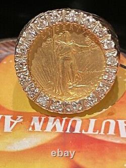 14kt/22kt Fine Gold Lady Liberty 1/10 Coin Ring With Diamonds. Sz8 13.5 Grams