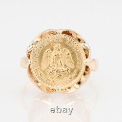 15.1mm 1945 Mexican Dos Pesos Gold Coin Ring 14k Yellow Gold 4.82 Grams Size 7.5