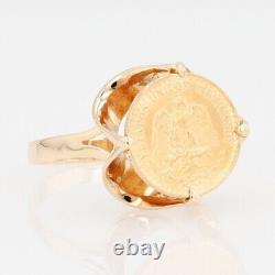 15.1mm 1945 Mexican Dos Pesos Gold Coin Ring 14k Yellow Gold 4.82 Grams Size 7.5