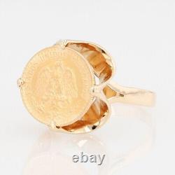 15.1mm 1945 Mexican Dos Pesos Gold Coin Ring 14k Yellow Gold 4.82 Grams Size 7.5