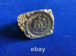 16.5mm 1945 Mexican Dos Pesos Gold Coin Ring Gold 9.2 Grams Size 7.5