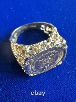16.5mm 1945 Mexican Dos Pesos Gold Coin Ring Gold 9.2 Grams Size 7.5