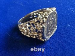 16.5mm 1945 Mexican Dos Pesos Gold Coin Ring Gold 9.2 Grams Size 7.5