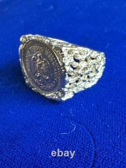 16.5mm 1945 Mexican Dos Pesos Gold Coin Ring Gold 9.2 Grams Size 7.5