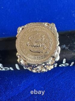 16.5mm 1945 Mexican Dos Pesos Gold Coin Ring Gold 9.2 Grams Size 7.5