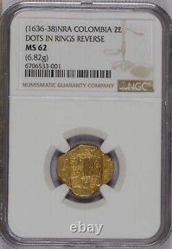 1636-38 NRA Colombia Gold 6.82 grams 2 Escudos Dots in Rings Reverse NGC MS62