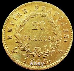 1809 A Gold France 20 Francs 6.4516 Grams Napoleon Coin Paris Mint