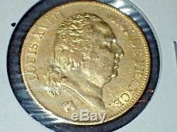 1818 W France 40 Forty Francs Gold Louis XVIII Lille Mint 12.9 Grams 0.90 Fine