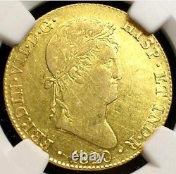 1820-M GJ SPAIN FERDINAND VII 4 Escudos NGC AU55 13.54 Grams GOLD Coin