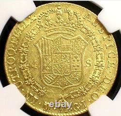 1820-M GJ SPAIN FERDINAND VII 4 Escudos NGC AU55 13.54 Grams GOLD Coin
