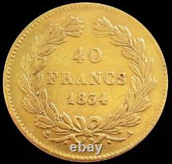 1834 Gold France 12.9039 Grams 40 Francs Louis Philippe I Coin Paris Mint