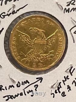 1836 Liberty USA Gold Half Eagle $5 Coin-EXTRA FINE PLUS-AU VERY Rare Early Date