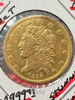 1836 Liberty USA Gold Half Eagle $5 Coin-EXTRA FINE PLUS-AU VERY Rare Early Date