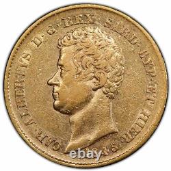 1845 P Gold Coin Sardinia Italy 20 Lire King Carlo Alberto KM# 131.1 PCGS AU50