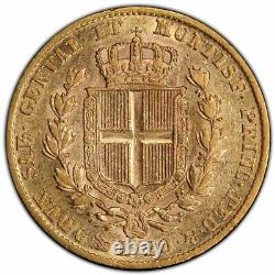 1845 P Gold Coin Sardinia Italy 20 Lire King Carlo Alberto KM# 131.1 PCGS AU50