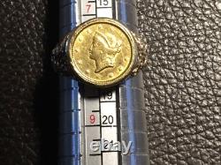 1851 1.00 Gold Coin Ring Set In 14K Marked 6.2 Grams Size 8 Ready-to-wear