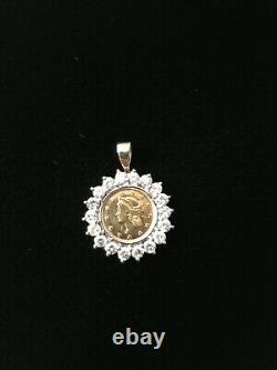 1851 $1 Gold Piece With 1.50 TW Diamond Pendant 14K Bezel 3.9 dwt / 6.0 grams