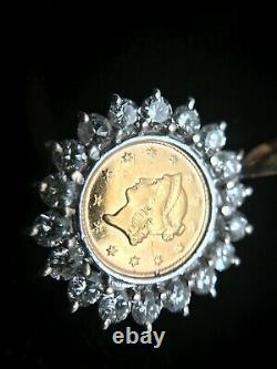 1851 $1 Gold Piece With 1.50 TW Diamond Pendant 14K Bezel 3.9 dwt / 6.0 grams