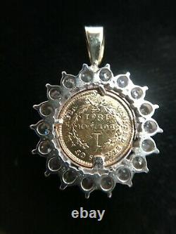 1851 $1 Gold Piece With 1.50 TW Diamond Pendant 14K Bezel 3.9 dwt / 6.0 grams