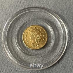 1859 California Gold, Indian Wreath, Token Brilliant Unc, 1/2 In. 58 Gram