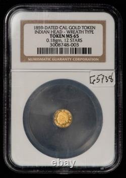 1859 California Gold Token Indian Wreath Round NGC MS 65.18 grams G5738