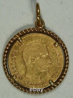 1860 French 10 Franc Gold Coin(12) Set in 14K Antique Bezel With Bail. 4.8grams
