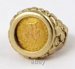 1862 $1 Gold Indian Princess Coin 14k Solid Gold Nugget Ring Size 10 12.53 Grams