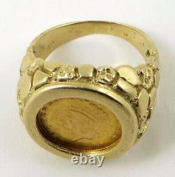 1862 $1 Gold Indian Princess Coin 14k Solid Gold Nugget Ring Size 10 12.53 Grams