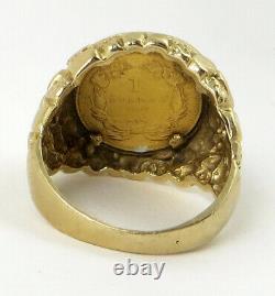 1862 $1 Gold Indian Princess Coin 14k Solid Gold Nugget Ring Size 10 12.53 Grams