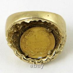 1862 $1 Gold Indian Princess Coin 14k Solid Gold Nugget Ring Size 10 12.53 Grams