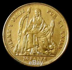 1863 Gold Peru 16.129 Grams 10 Soles One Year Type Coin