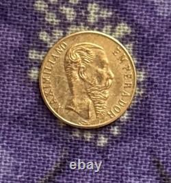 1865-B Emperador Maximiliano, Mexico Minted, (. 49) 1/2 Gram, 22k Gold Coin