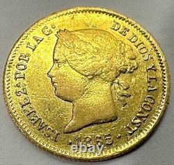 1865 Philippines 1 One Peso Isabella II Gold Coin 1.7 Grams