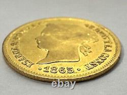 1865 Philippines 1 One Peso Isabella II Gold Coin 1.7 Grams
