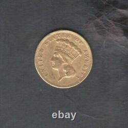 1874 $3 Indian Princess Head Gold Three Dollar Coin Rare 5 grams