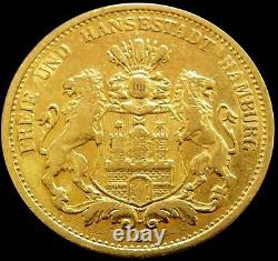 1875 J Gold Hamburg Germany 20 Mark 7.965 Grams Coin