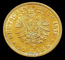 1875 J Gold Hamburg Germany 20 Mark 7.965 Grams Coin